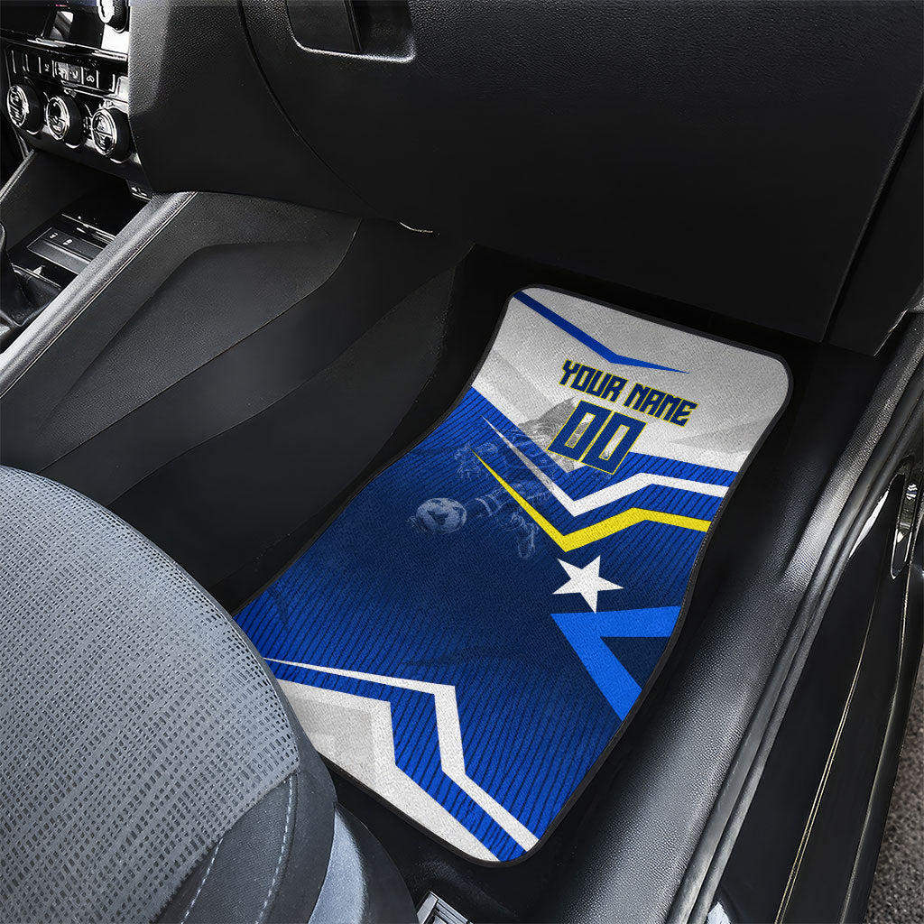 Personalized Curacao Football Marlin Mascot Car Mats Caribbean Flag Colors Geometric Blue
