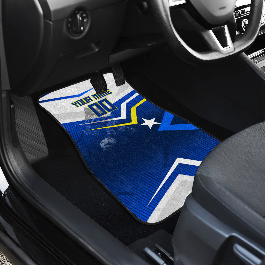 Personalized Curacao Football Marlin Mascot Car Mats Caribbean Flag Colors Geometric Blue