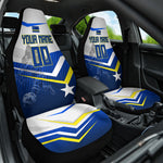 Personalized Curacao Football Marlin Mascot Car Seat Cover Caribbean Flag Colors Geometric Blue