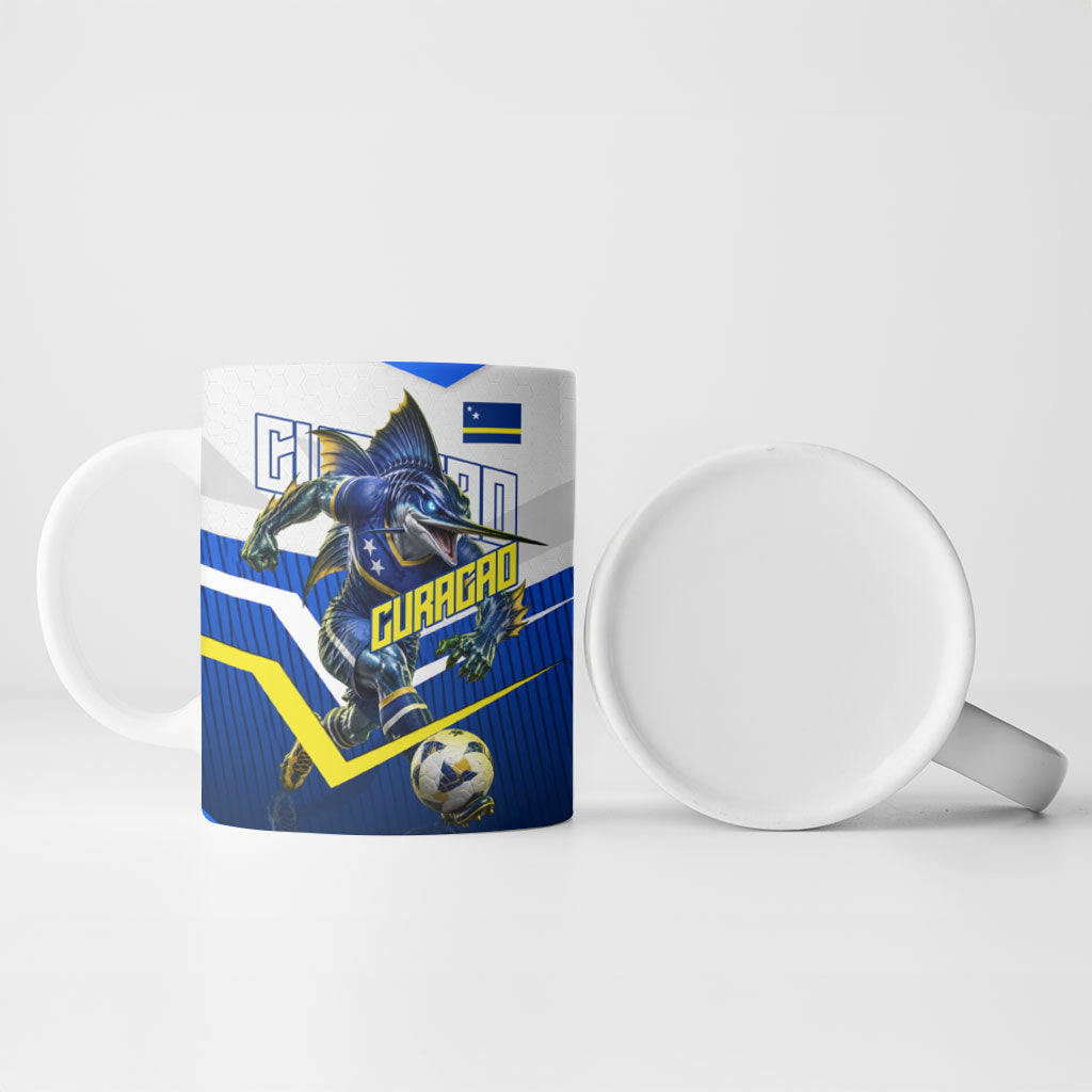 Personalized Curacao Football Marlin Mascot Ceramic Mug Caribbean Flag Colors Geometric Blue