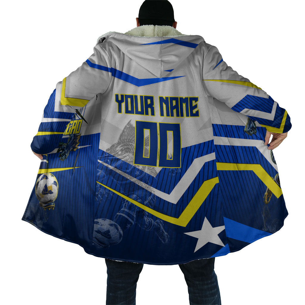 Personalized Curacao Football Marlin Mascot Cloak Caribbean Flag Colors Geometric Blue
