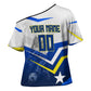 Personalized Curacao Football Marlin Mascot Cross Shoulder Shirt Caribbean Flag Colors Geometric Blue
