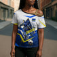 Personalized Curacao Football Marlin Mascot Cross Shoulder Shirt Caribbean Flag Colors Geometric Blue