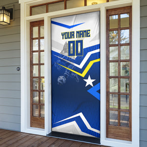 Personalized Curacao Football Marlin Mascot Door Cover Caribbean Flag Colors Geometric Blue