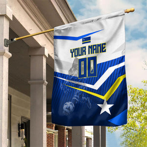 Personalized Curacao Football Marlin Mascot Garden Flag Caribbean Flag Colors Geometric Blue