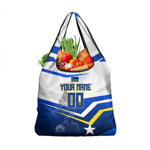 Personalized Curacao Football Marlin Mascot Grocery Bag Caribbean Flag Colors Geometric Blue