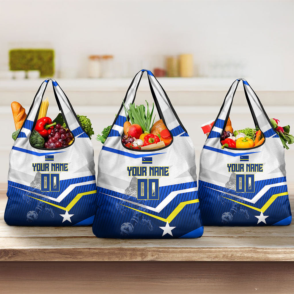 Personalized Curacao Football Marlin Mascot Grocery Bag Caribbean Flag Colors Geometric Blue
