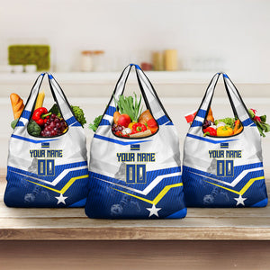 Personalized Curacao Football Marlin Mascot Grocery Bag Caribbean Flag Colors Geometric Blue