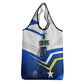 Personalized Curacao Football Marlin Mascot Grocery Bag Caribbean Flag Colors Geometric Blue