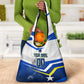 Personalized Curacao Football Marlin Mascot Grocery Bag Caribbean Flag Colors Geometric Blue