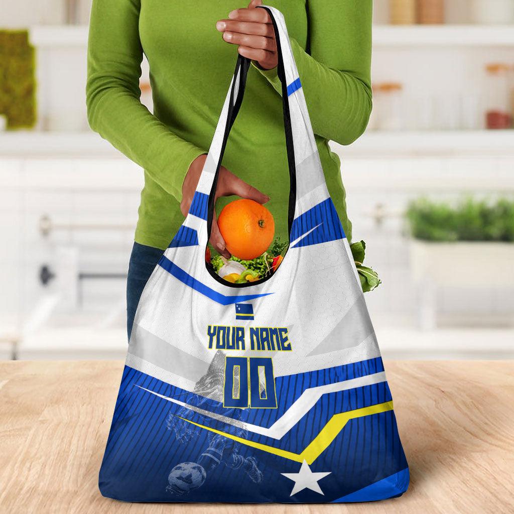 Personalized Curacao Football Marlin Mascot Grocery Bag Caribbean Flag Colors Geometric Blue