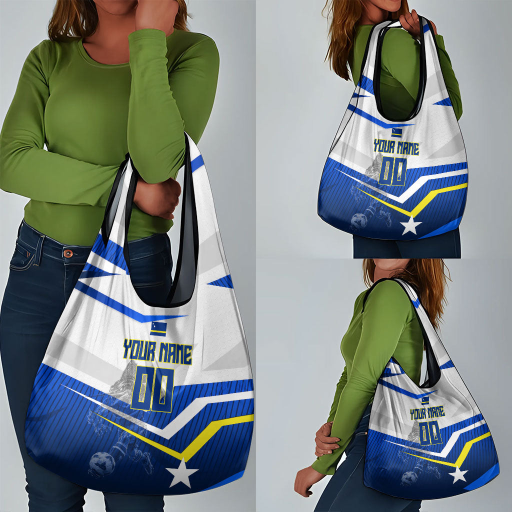 Personalized Curacao Football Marlin Mascot Grocery Bag Caribbean Flag Colors Geometric Blue