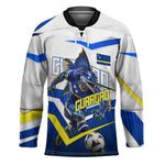 Personalized Curacao Football Marlin Mascot Hockey Jersey Caribbean Flag Colors Geometric Blue