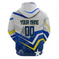 Personalized Curacao Football Marlin Mascot Hoodie Caribbean Flag Colors Geometric Blue
