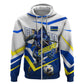 Personalized Curacao Football Marlin Mascot Hoodie Caribbean Flag Colors Geometric Blue