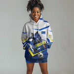 Personalized Curacao Football Marlin Mascot Hoodie Dress Caribbean Flag Colors Geometric Blue