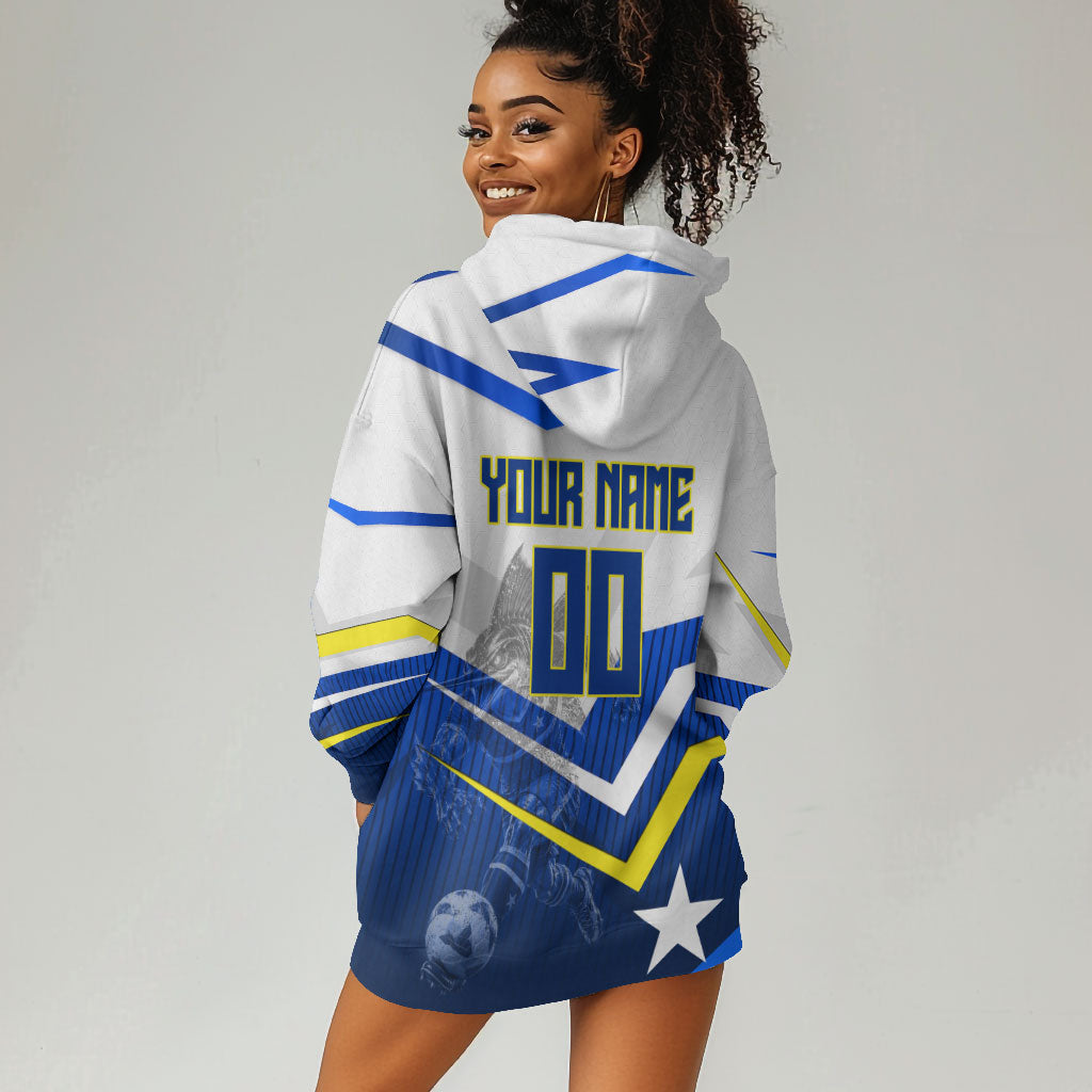 Personalized Curacao Football Marlin Mascot Hoodie Dress Caribbean Flag Colors Geometric Blue