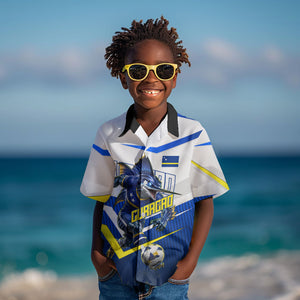 Personalized Curacao Football Marlin Mascot Kid Hawaiian Shirt Caribbean Flag Colors Geometric Blue