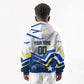 Personalized Curacao Football Marlin Mascot Kid Hoodie Caribbean Flag Colors Geometric Blue