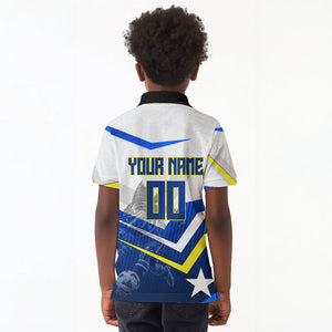 Personalized Curacao Football Marlin Mascot Kid Polo Shirt Caribbean Flag Colors Geometric Blue