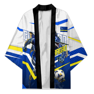 Personalized Curacao Football Marlin Mascot Kimono Caribbean Flag Colors Geometric Blue