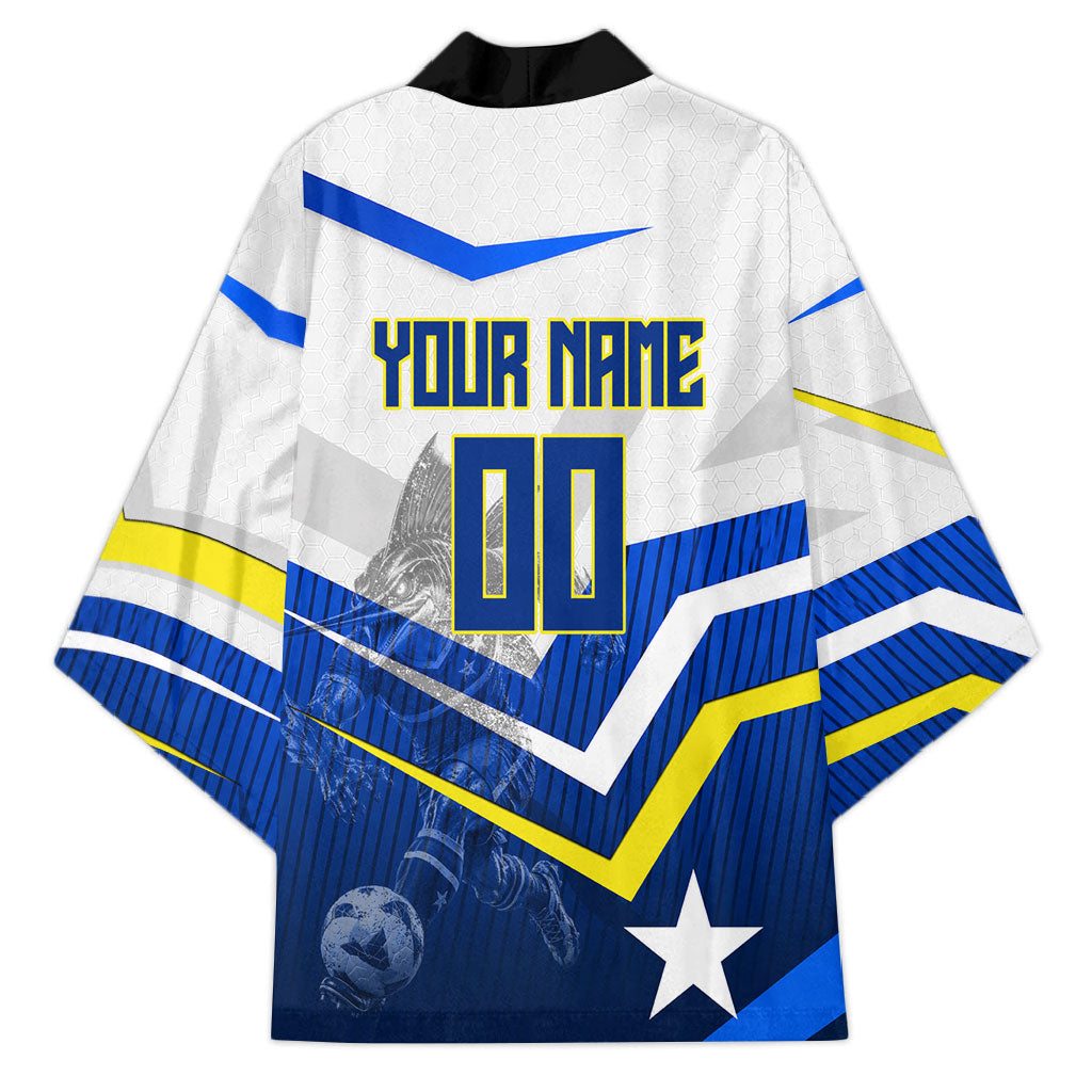 Personalized Curacao Football Marlin Mascot Kimono Caribbean Flag Colors Geometric Blue
