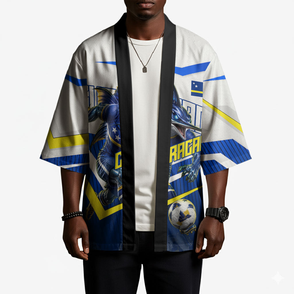 Personalized Curacao Football Marlin Mascot Kimono Caribbean Flag Colors Geometric Blue