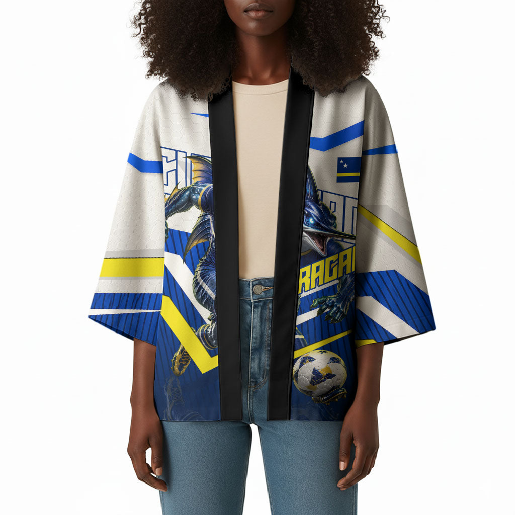 Personalized Curacao Football Marlin Mascot Kimono Caribbean Flag Colors Geometric Blue