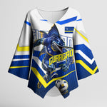 Personalized Curacao Football Marlin Mascot Kimono Sleeve Blouse Caribbean Flag Colors Geometric Blue