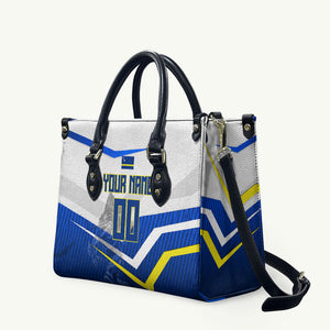 Personalized Curacao Football Marlin Mascot Leather Bag Caribbean Flag Colors Geometric Blue