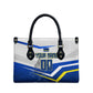 Personalized Curacao Football Marlin Mascot Leather Bag Caribbean Flag Colors Geometric Blue