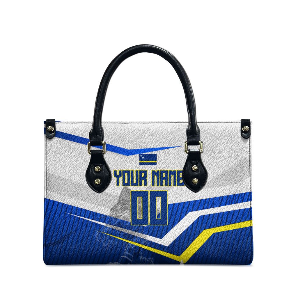 Personalized Curacao Football Marlin Mascot Leather Bag Caribbean Flag Colors Geometric Blue