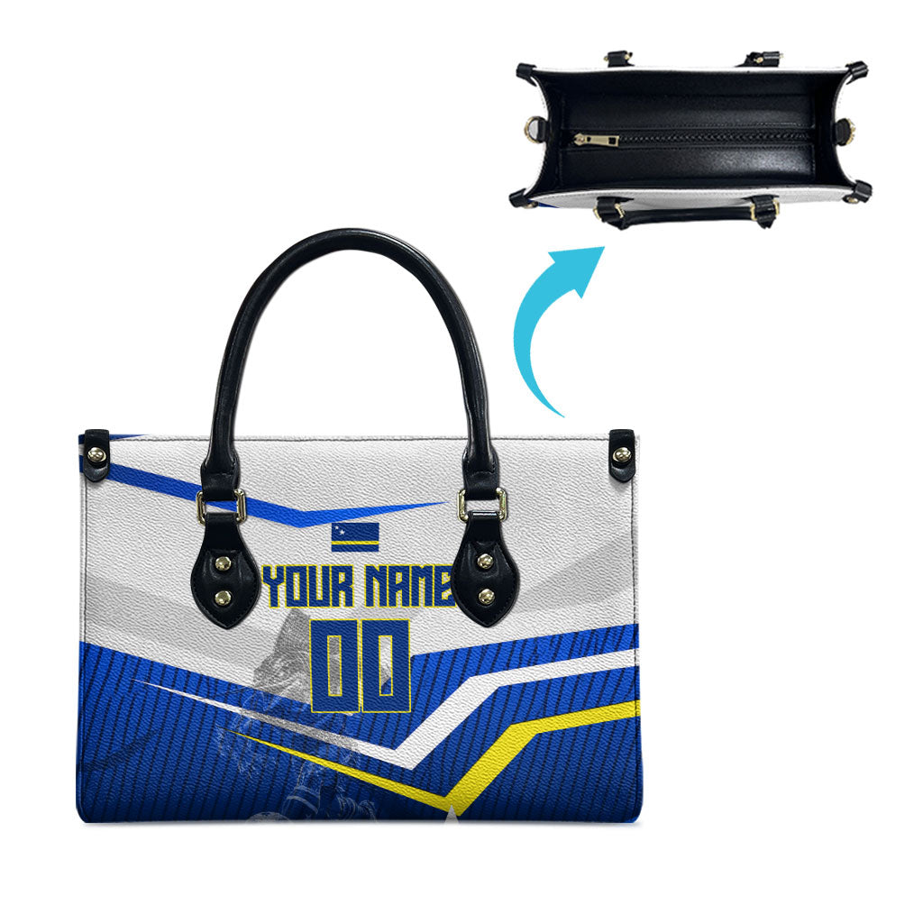 Personalized Curacao Football Marlin Mascot Leather Bag Caribbean Flag Colors Geometric Blue