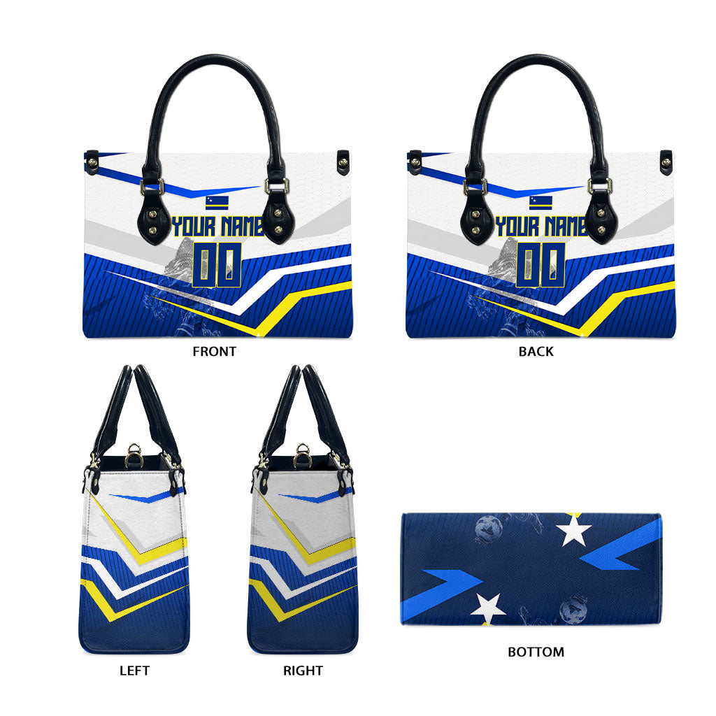 Personalized Curacao Football Marlin Mascot Leather Bag Caribbean Flag Colors Geometric Blue