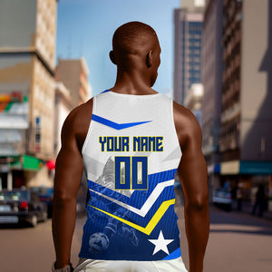 Personalized Curacao Football Marlin Mascot Men Tank Top Caribbean Flag Colors Geometric Blue