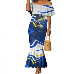 Personalized Curacao Football Marlin Mascot Mermaid Dress Caribbean Flag Colors Geometric Blue