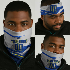 Personalized Curacao Football Marlin Mascot Neck Gaiter Caribbean Flag Colors Geometric Blue