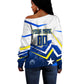 Personalized Curacao Football Marlin Mascot Off Shoulder Sweater Caribbean Flag Colors Geometric Blue