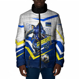 Personalized Curacao Football Marlin Mascot Padded Jacket Caribbean Flag Colors Geometric Blue