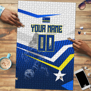 Personalized Curacao Football Marlin Mascot Puzzle Caribbean Flag Colors Geometric Blue
