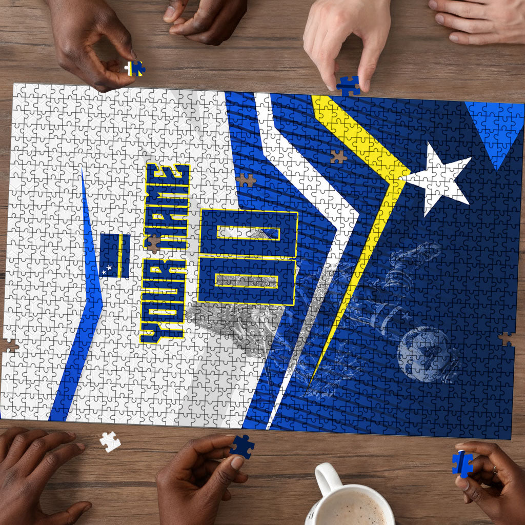 Personalized Curacao Football Marlin Mascot Puzzle Caribbean Flag Colors Geometric Blue