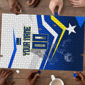 Personalized Curacao Football Marlin Mascot Puzzle Caribbean Flag Colors Geometric Blue