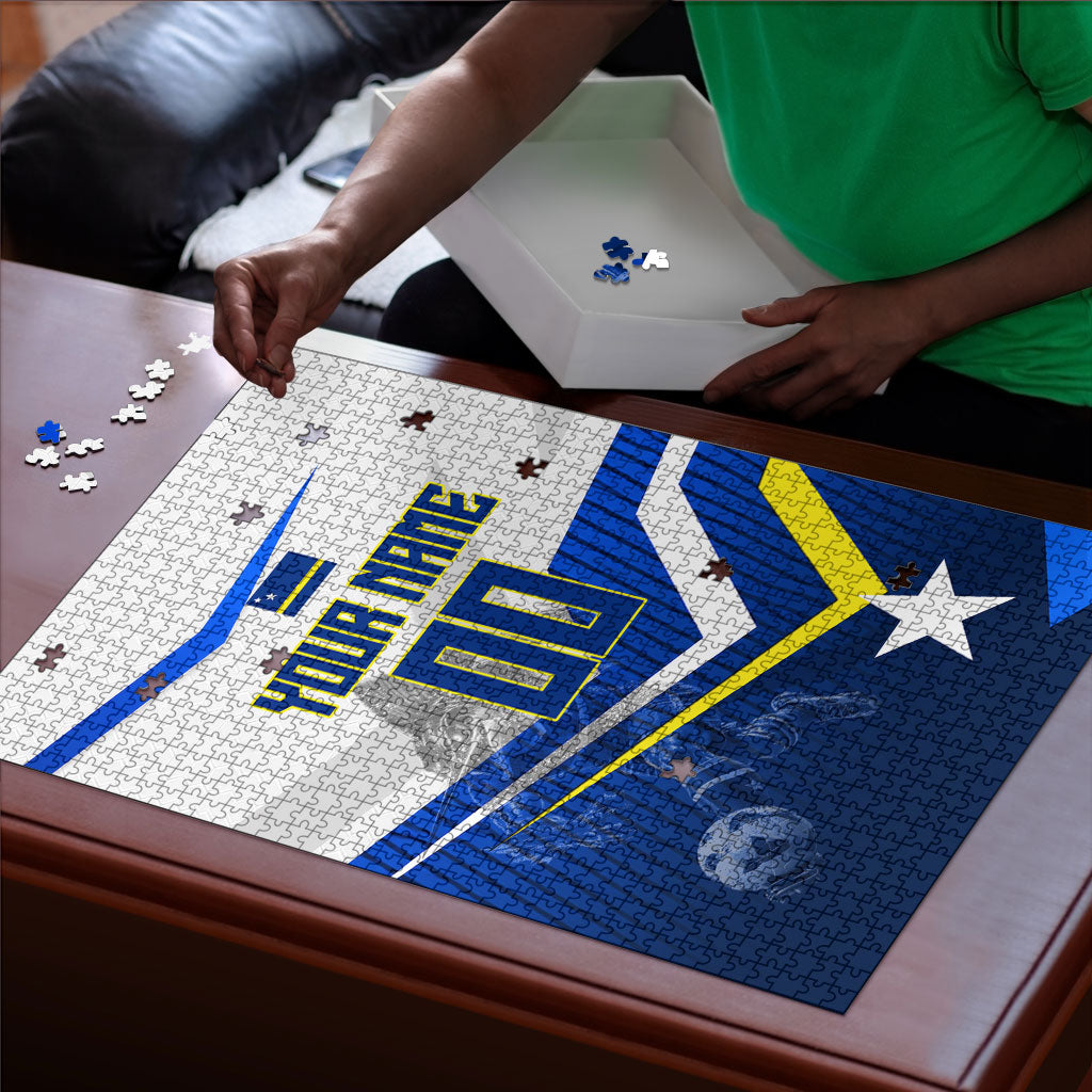 Personalized Curacao Football Marlin Mascot Puzzle Caribbean Flag Colors Geometric Blue