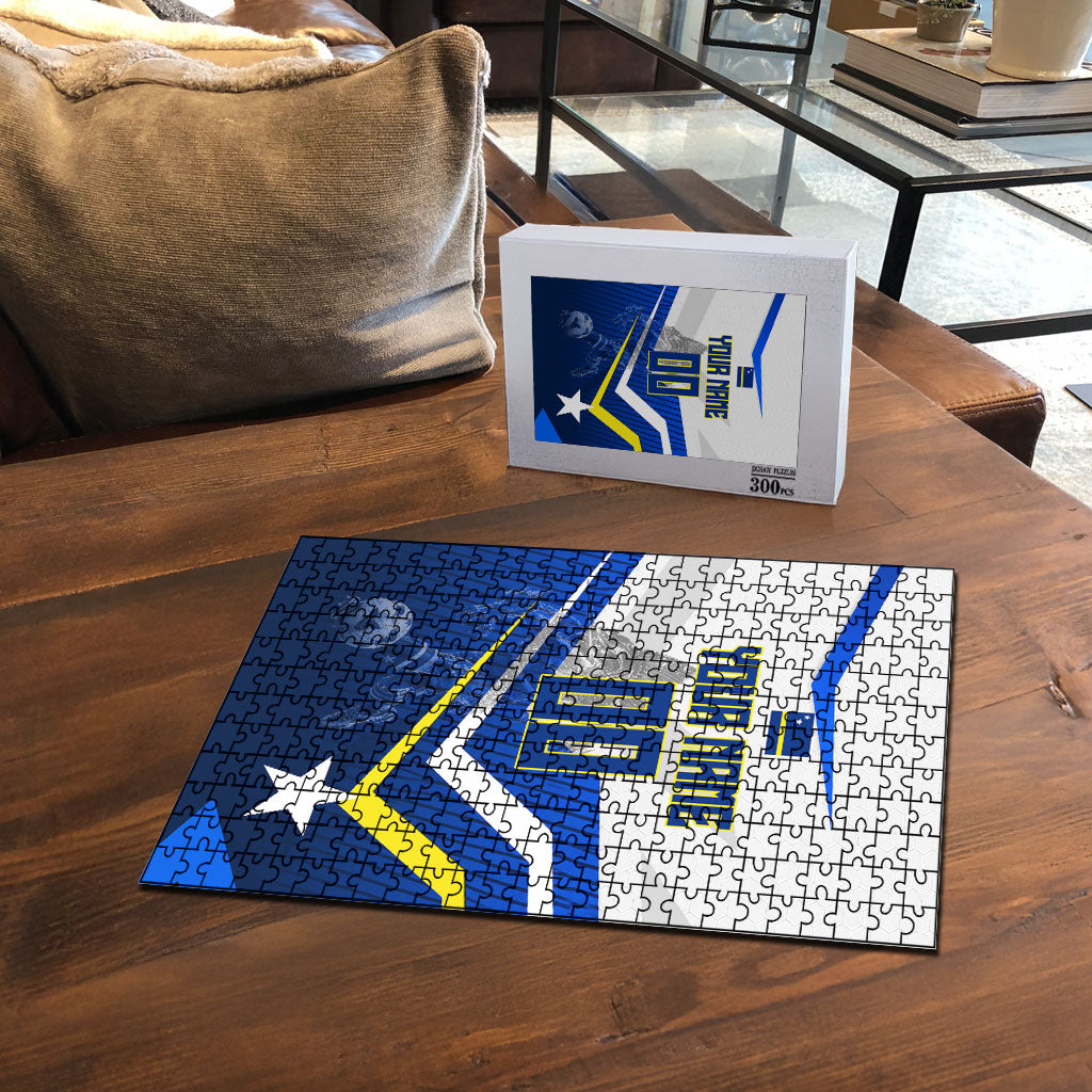 Personalized Curacao Football Marlin Mascot Puzzle Caribbean Flag Colors Geometric Blue