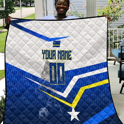 Personalized Curacao Football Marlin Mascot Quilt Caribbean Flag Colors Geometric Blue