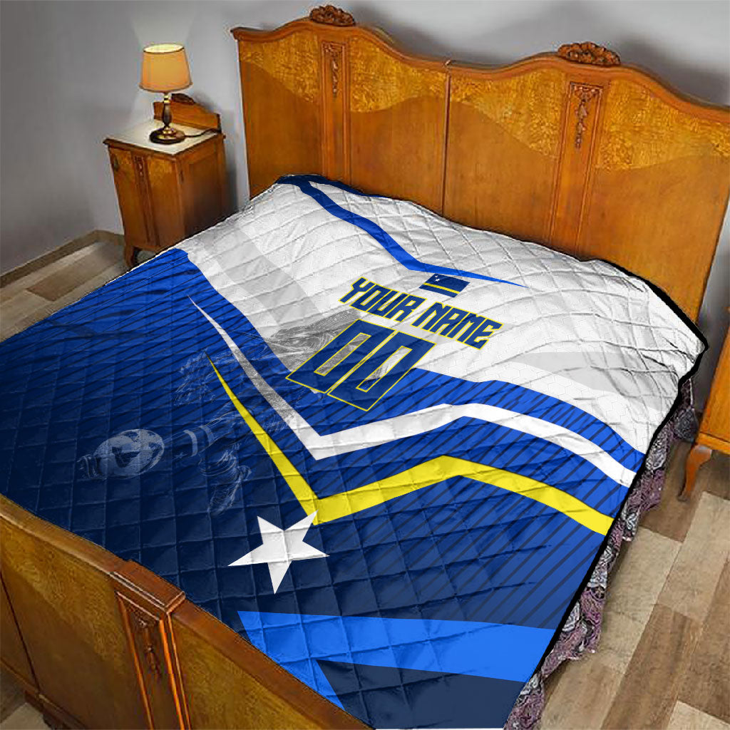 Personalized Curacao Football Marlin Mascot Quilt Caribbean Flag Colors Geometric Blue