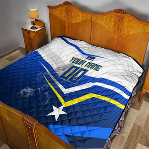 Personalized Curacao Football Marlin Mascot Quilt Caribbean Flag Colors Geometric Blue