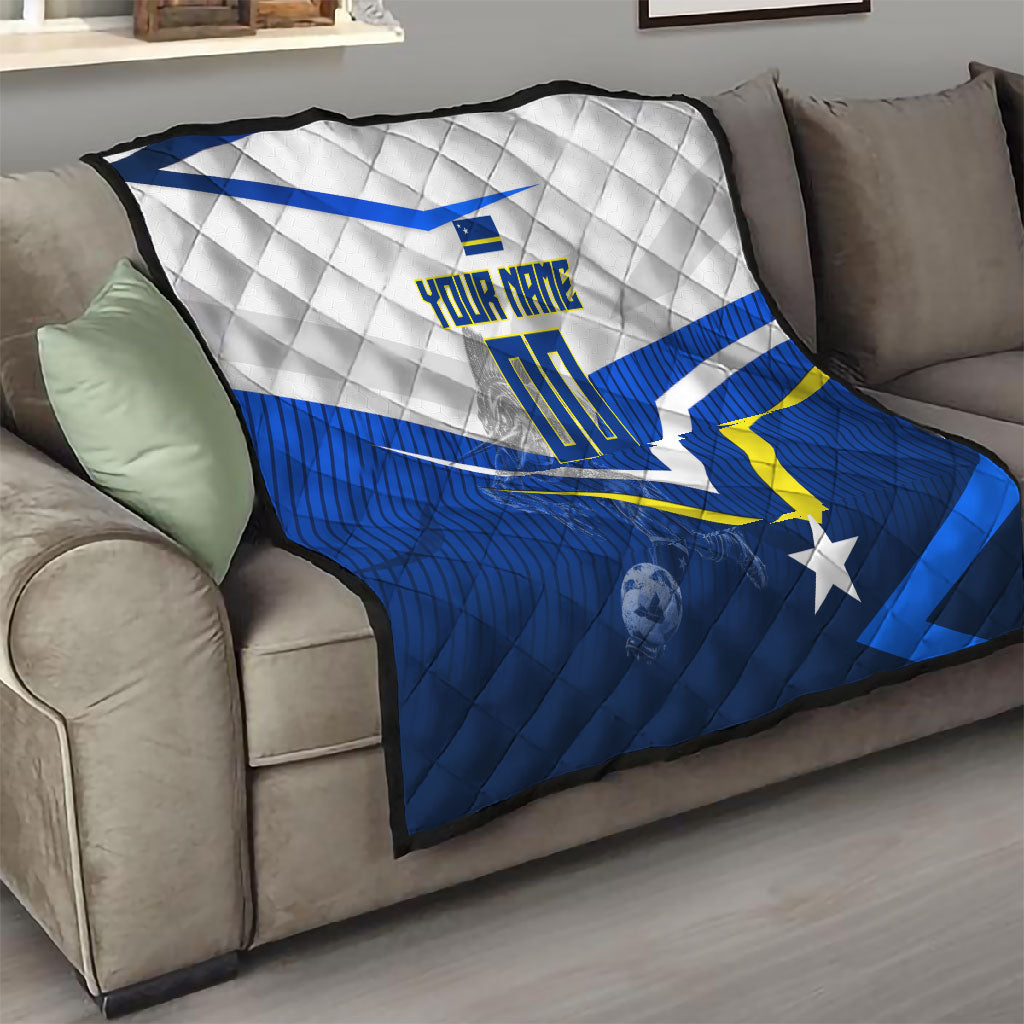 Personalized Curacao Football Marlin Mascot Quilt Caribbean Flag Colors Geometric Blue