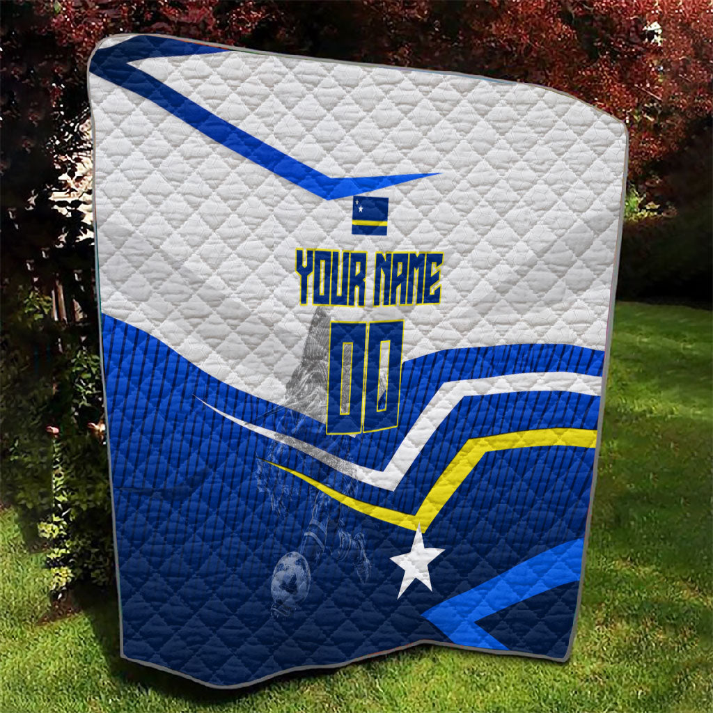 Personalized Curacao Football Marlin Mascot Quilt Caribbean Flag Colors Geometric Blue