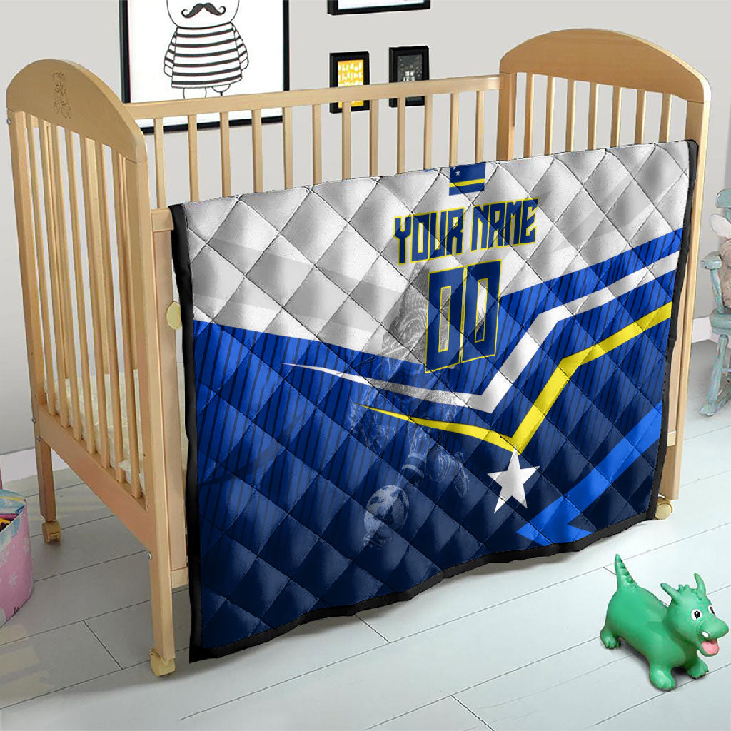 Personalized Curacao Football Marlin Mascot Quilt Caribbean Flag Colors Geometric Blue